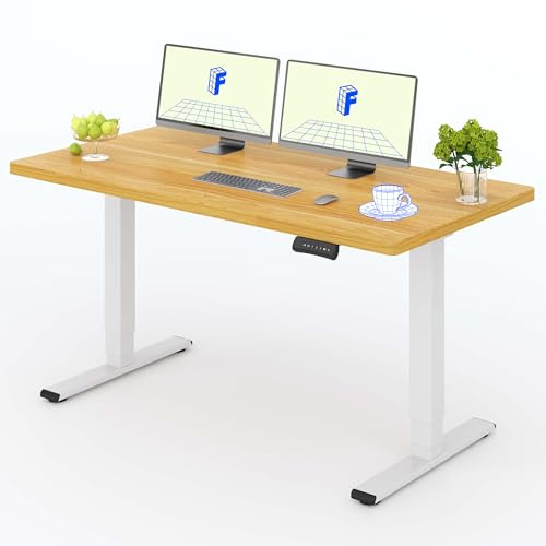 FLEXISPOT Höhenverstellbarer Schreibtisch mit 25 mm einteiliger Tischplatte, Elektrischer Schreibtisch mit Dual-Motor, 3-Fach Teleskop, 160 kg Tragkraft (160x80cm, weiß+ahorn)