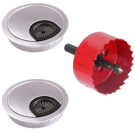 COEWUR 2 X Metal 60mm Desk Cable Grommet with 60mm Hole Saw | Computer Desk Metal Cable Hole, Round Cable Hole Cover for Office Home Desktop Cable Organizer