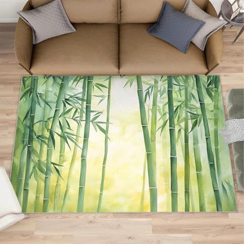 Bambus-Teppich – Aquarell-Pflanzenteppich, Läufer mit Tinte für Küche, waschbar, rutschfest, weich, kleiner Teppich für Heimdekoration, 80 x 150 cm