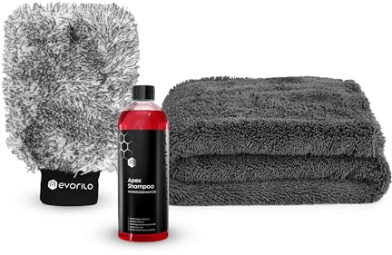 evorilo Hauptwäsche Set | Apex Shampoo 750ml + Silk Touch Waschhandschuh 1100GSM + Hydro Magnet Trockentuch 1600GSM | 3-teilig