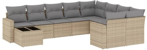 Mhdvray 10-TLG. Gartensofa Set Beige Poly Rattan 62 x 62 cm mit Stauraum und Glas-Tisch, platzsparendes loungesofa Outdoor für Garten, Terrasse und Balkon