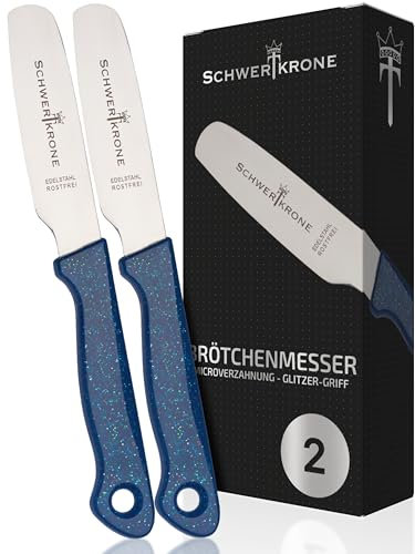 Schwertkrone® Brötchenmesser 2er Set [MADE IN GERMANY] - Frühstücksmesser Gezahnt - Buttermesser Edelstahl - Tafelmesser - Brotzeitmesser - Schneidemesser - Bread Knife - Brotmesser Klein
