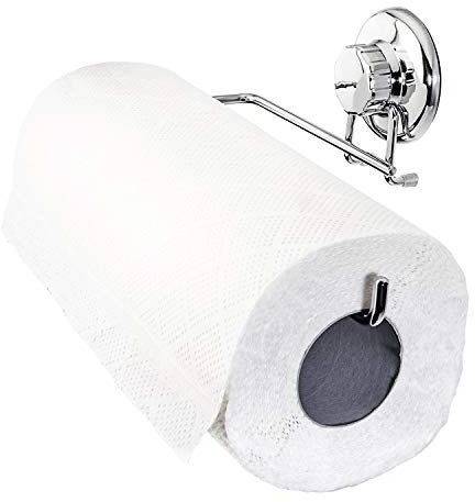HASKO Accessories - Suction Cup Paper Towel Holder- Chrome Plated Stainless Steel Bar for Bathroom & Kitchen (Chrome)