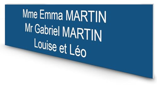 DECOHO - Étiquette Nom Personnalisable boîte aux Lettres Plastique bi-Couche Bleu Lettres Blanches - 100x25x0,8 mm - 3 Lignes Gravure Laser Durable - Bleu