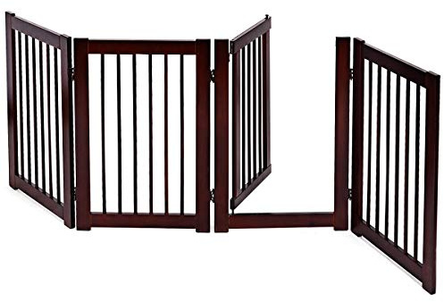 DREAMADE Laufstallgitter Welpenlaufstall Absperrgitter Holz, Treppengitter Türschutzgitter Faltbar, Schutzgitter Stabil, Kindergitter Hundeabsperrgitter, Braun (203x76x1.8cm)