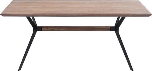 Kare Design Tisch Downtown, Braun, 4-6 Personen, teilweise Handarbeit, Walnuss, Rechteckig, Elegante Schweizer Kante, Konferenztisch, Esszimmer, Büro, Massivholz, Stahl, 78x90x180 cm (HxBxT)