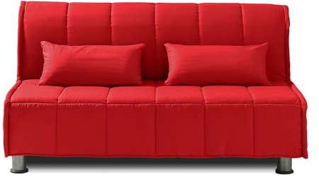 EVERGREENWEB Sofá-Cama 2 Plazas Convertible 2 en 1 con Colchón Doble Ortopédico Plegable 140x190 cm, Funda Roja Extraíble Lavable, Cojines Incluidos, Estructura Reforzada en Metal con 4 Pies | EVENING