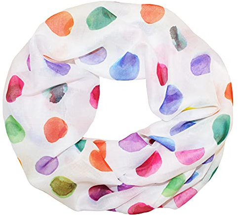 thb Richter Loopschal Rundschal mit Punkte Muster Schlauchschal Schals Halstuch Loop Bunt Mehrfarbig Uni (Seidig - Weiß)