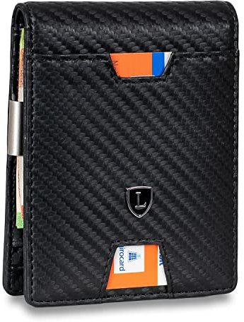 Bayento® iSlim - Carbon Leder Geldbeutel mit Geldklammer und Münzfach, 9 Kartenfach Premium Geldbörse - Slim Wallet mit RFID NFC Schutz - Farbe | (Carbon)