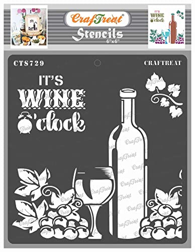 CrafTreat Weinglas-Schablone zum Bemalen auf Holz, wiederverwendbar, Weinglas, 15,2 x 15,2 cm, Bar-Schablone für Stoffmalerei, Traubenreben-Schablone für Möbelmalerei, Bierschablonen