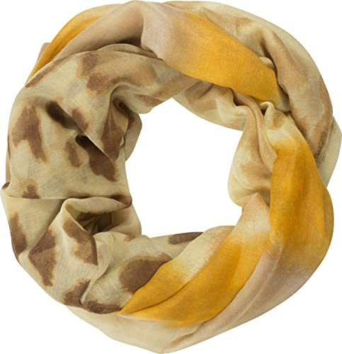 fashionchimp Loop Schlauchschal für Damen mit Leoparden-Print Muster, Baumwolle und Viskose, XXL Schal (Beige-Gelb)