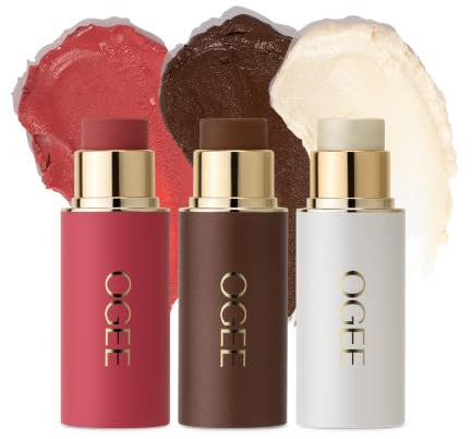 Ogee Barra facial esculpida (TRIO) Crystal Contour Collection - Bronceador orgánico certificado, rubor e iluminador