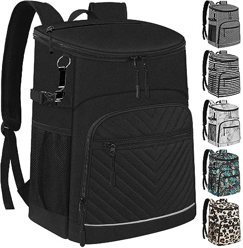 Kühlrucksack Isoliert Auslaufsicher Wasserdicht Rucksack Kühltasche 30 Dosen Große Kapazität Leicht Reise Camping Strand Rucksack Kühler Eistruhe für Damen und Herren Schwarz