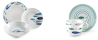 Excelsa Ocean North Sea Servizio Piatti da 18 Pezzi, Porcellana & North Sea Set 6 Tazzine caffè con Piattino, 90 milliliters, Porcellana