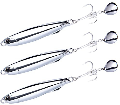 Dr.Fish 3pcs Sea Fishing Lure Vertical Diamond Jigging Spoons for Mackerel Cod Bass Pike Sea Fishing Tackle with Treble Hooks Casting Spinners Metal Jigs