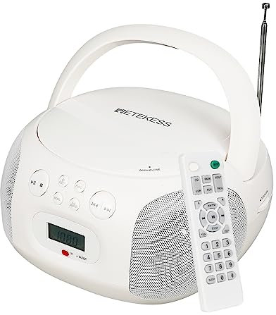 Retekess TR636 Lettore CD Portatile, Boombox -Bluetooth,Radio FM AM, Lettore CD MP3 con,Ingresso USB,Funzionamento Semplice per Bambini e Anziani (Bianco)