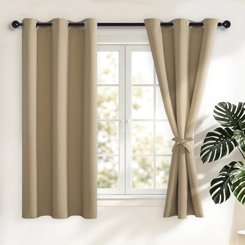 Hiasan mörkläggningsgardiner gardiner, 137 x 117 cm (H x B), brungrå | Ogenomskinliga gardiner med öljetter, termisk gardin öljettskynke, mjuka skjutgardiner, för sovrum och vardagsrum, set om 2