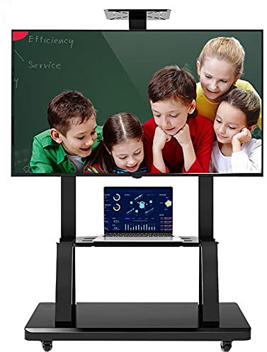 GGZONE Soporte de TV para TV de 55 Pulgadas con Almacenamiento, Carro de TV rodante Universal de Servicio Pesado Negro con Ruedas, Soporte de Carro de Piso Ajustable para Empresa/Escuela/Sala de