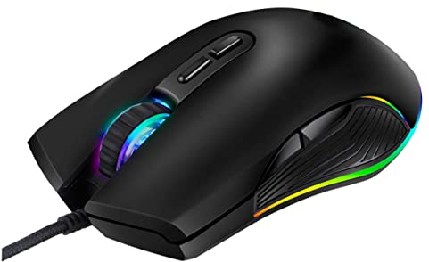 Mikikit Mouse da Gioco USB Cablato Nero a 7 Tasti, 800/1200 | 1600/3200 Dpi, Logo Luminoso, Abs Finitura Opaca, 1 Pezzo per Notebook e Device Colore Casuale