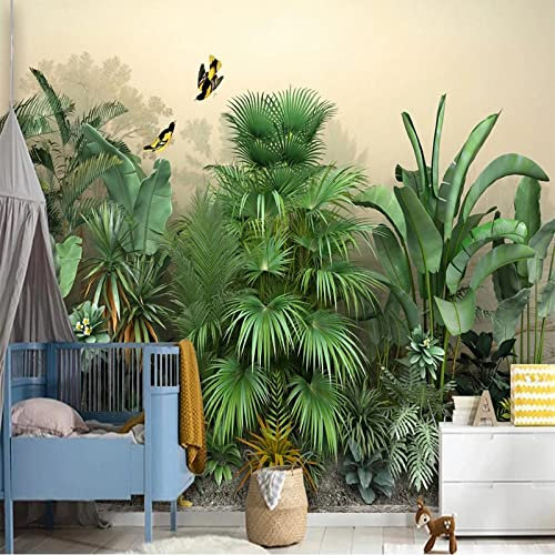 Fototapete 3D Grüne tropische Pflanzen 400 cm B x280 cm H Vlies Tapeten Wandtapete XXL Moderne Wanddeko Wohnzimmer Schlafzimmer Büro Flur