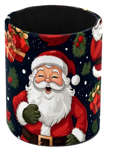 Happy Santa Claus Standing Pencil Case, Cute Round Pen Holder Pouch Pencil Bag Makeup Brush Boxes for School Students Office Women Teens Girls Boys
