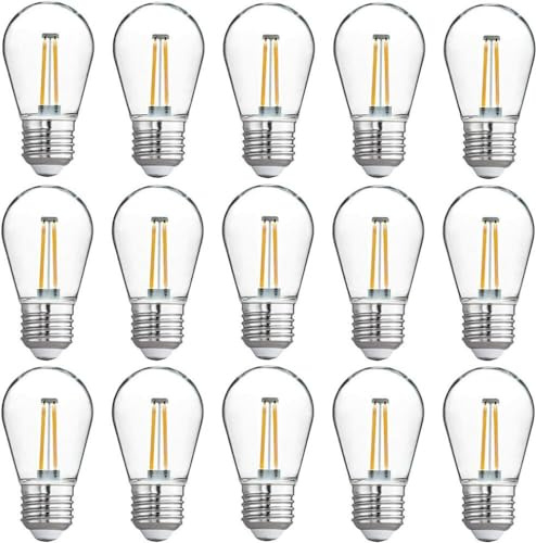anso 15 Pack LED String Light Bulbs 2W Warm White Shatterproof Waterproof Outdoor Bulb E26 Base