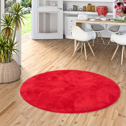 Pergamon Luxus Super Soft Hochflor Langflor Teppich Rund Flauschig Weich Wohnzimmer Schlafzimmer Silky Weinrot
