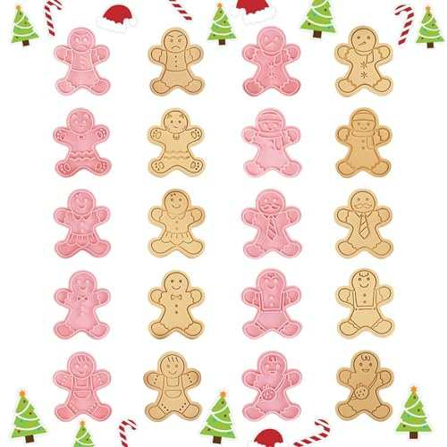 10 Stück Lebkuchenmann Ausstechformen Weihnachten Keksausstecher 3D Ausstechformen Weihnachten Plätzchenausstecher Weihnachts Stempel Keksstempel Cookie Cutter Cookie Backen Form Kinder Küche Zubehör