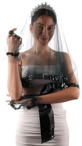 Brautschleier, Brautschleier mit Perlen, Pailletten, Kostüm für Hochzeit, Henna-Nacht, Schwarz, Standard