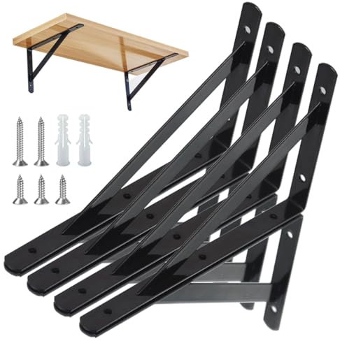 4 Stück Regalhalterungen Schwerlast-Träger 90 Grad Wand-Winkel Regalhalterung Metall Regalträger mit Schrauben Wand Regalträger Eisen Regalwinkel für Winkel Regal (250×160mm)，Schwarz