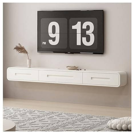 Meuble TV Flottant avec 2 tiroirs,Centre de Divertissement Mural,Console multimédia pour sous la télévision pour Le Salon et la Chambre (Couleur: Blanc,Taille: 140 cm)