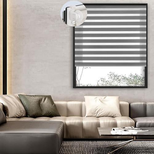 Thermorollo ohne Bohren 100 x 100 cm Sonnenschutz & Sichtschutz Duo Rollo Sonnenschutzrollo inklusive Montagematerial für Tür & Fenster, Dunkelgrau