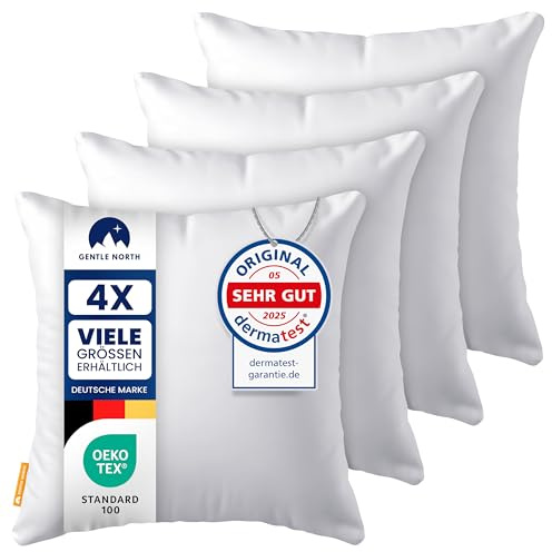 Gentle North Kopfkissen (60x60 cm groß) - 4er Set Kissen für Bett und als Dekokissen - Mit Reißverschluss für Füllung - Sofakissen - Zierkissen für Couch und Sofa - Ökotex - Waschbar bis 60° - Weiß