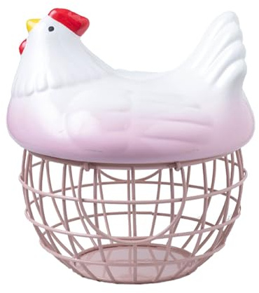 Ceramic Chicken Egg Storage Basket, Chicken Top Basket for Gathering Fresh Eggs, Cute Egg Storage Container, Fruit Storage Boxes Baskets Countertop, Pink(#1)