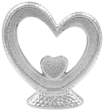 Pearlscent Silver Nested Hearts - Decorative Tabletop Ornament with Diamante Detail - Silver Ceramic Heart Ornament Gift for Home Decor, Weddings, Valentine's Day (Small)