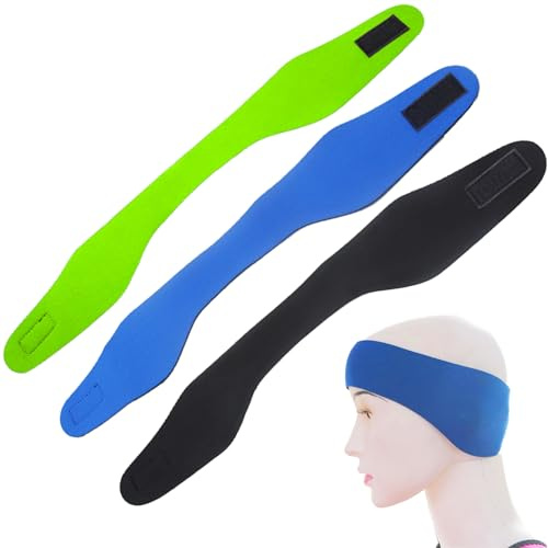Lohill 3 Stück Schwimm Ohrband, Hochelastisches wasserdichtes Stirnband, Erwachsene Schwimmen Ohr Stirnband, Kinder-Schwimmstirnbänder, Elastische Neopren Haarband (Grün Blau Schwarz, 60cm)
