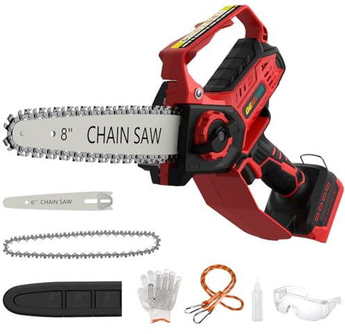 Mini Chainsaw for Milwaukee Battery, 8-Inch and 6-Inch 2-in-1 Cordless Electric Chainsaw with Brushless Motor and Auto-Oiler, 800W Hand Chainsaw for Tree Pruning Wood Cutting (No Battery)