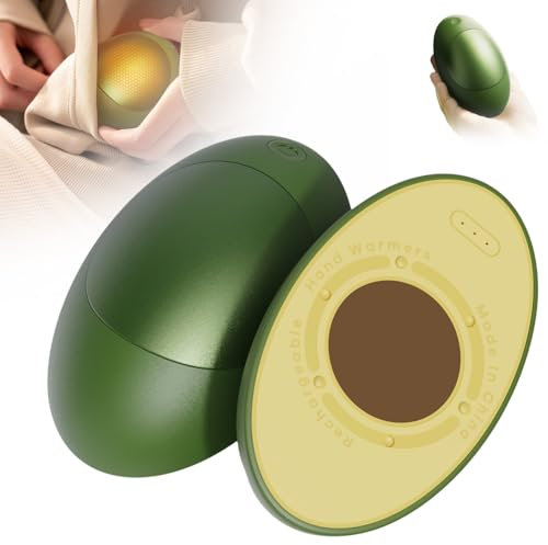 Elektrischer Handwärmer in Avocadoform, 2025 Neuest Taschenwärmer, 2500mAh Handwärmer Wiederverwendbar, Schnelle Hitze, Magnetisch Tragbar Elektrische Handwärmer für Erwachsener, Kinder (Grün, L)