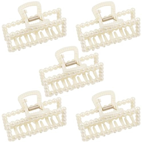 Mecool 5 Pcs Artificial Pearls Hair Claw Clips for Women Ponytail Holder | Headwear Pearl Hair Clips for Straight, Curly | Non Slip Hairs Claw Clip | Hairs Accessories for Women | Claw Clips Set