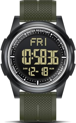 WIFORT Montre Digitale Étanche Hommes Femmes avec Chronomètre Compte à Rebours Alarme Format 12/24 Heures, Montre Sport Ultra-Léger avec Affichage Grand Angle Vert-2