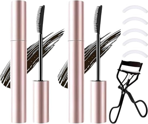 2Pcs Tubing Mascara Duo for Lash Makeup, 2pcs Eyelash Curler, 5pcs Eyelash Curler Special Adhesive Strip Perfect for Day and Night Looks Essential Enjoy Beautifully Full and Thick La (Black)