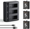 K&F Concept 3-Pack Osmo Action 5 Pro/4/3 Battery and Charger Compatible with DJI Osmo Action 5 Pro,Osmo Action 4 and Osmo Action 3 2100mAh