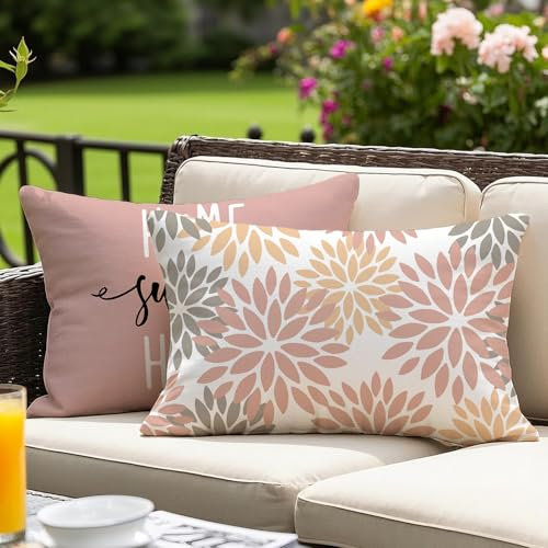 Vorysum Copricuscino 30x50 Rosa Set 2 Pezzi - Federe Cuscini con Stampa Dalia Romantica, Materiale Morbido per Casa, Giardino, Ufficio