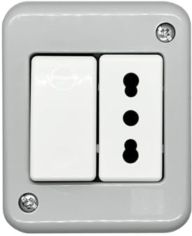 Scatola da esterno da parete, 2 moduli, con presa bipasso bivalente 10A 16A e modulo 4 in 1, interruttore, deviatore, invertitore e pulsante, IP40 per interno, cassetta fissaggio a muro
