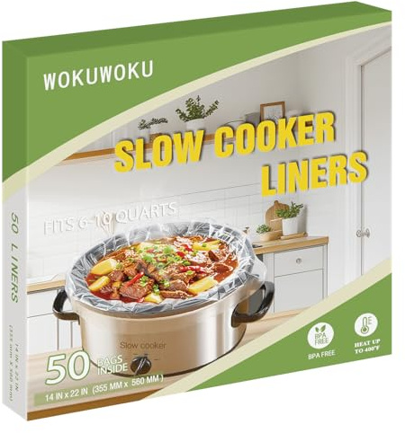 WOKUWOKU Slow Cooker Liners, 50 Cooking Bags Extra Large Disposable Pot Liner Plastic Bags for 6QT to 10QT Slow Cooker Cooking Pans, 14“ x 22”, 50 Liners
