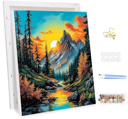 MEIYUDA Malen Nach Zahlen Erwachsene mit Rahmen Berge, DIY Landschaft Digitales Ölgemälde-Set auf Leinwand, Artwork für Heimdekoration Geschenk 30x40cm