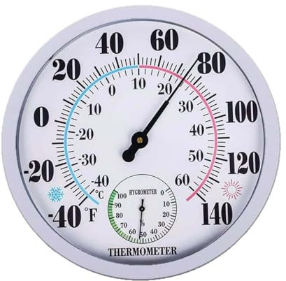 Termómetro grande 2 en 1,25 cm analógico con higrómetro, termómetro digital de alta precisión digital, termómetro interior y exterior para jardín, dormitorio