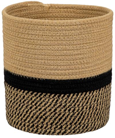 Gewebter Baumwollseil Pflanzkorb Blumentopf Geflochten Übertopf Korb Aufbewahrungsbehälter Organizer für Pflanzgefäße, Blumentopf, Kunsthandwerk, Spielzeug, Home Décor (Schwarz Braun, 20cm x 20cm)