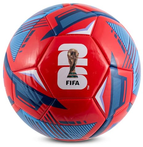 Hy-Pro officiellt licensierad FWC26 storlek 5 reflexfotboll – träningsboll med trofédesign och värdnations-grafik, fotbollsgåvor för pojkar – FIFA World Cup 2026 design, röd