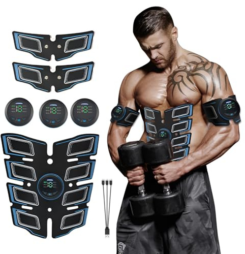 Syfunlv EMS Trainingsgerät,Bauchmuskeltrainer Elektrisch,8 Modi 15 Intensitäten,USB Wiederaufladbar Bauchmuskeln Stimulationsgerät,Sicher Effektiv Schneller Bauchtrainer (Blau,Stil 1)